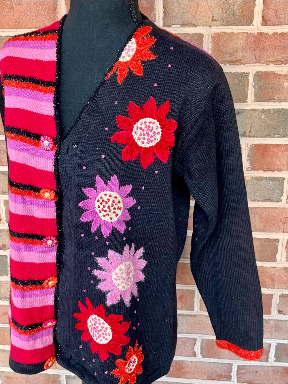 Vtg Storybook Knits Bright Daisy Cardigan Sweater S 90s Whimsigoth Floral Beaded - Picture 10 of 17
